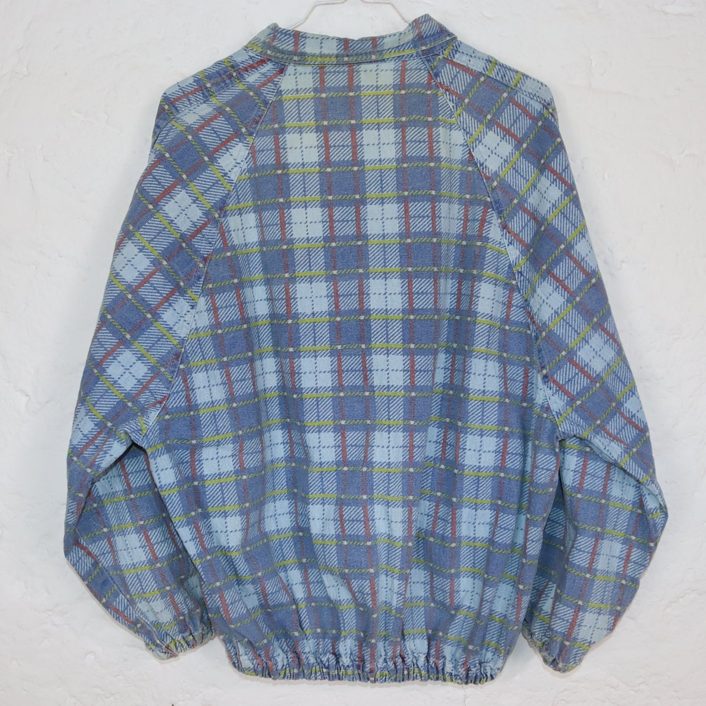 Vintage 80er 90er Jeansjacke Bomberjacke Jacke kariert Denim gelb rot blau 38