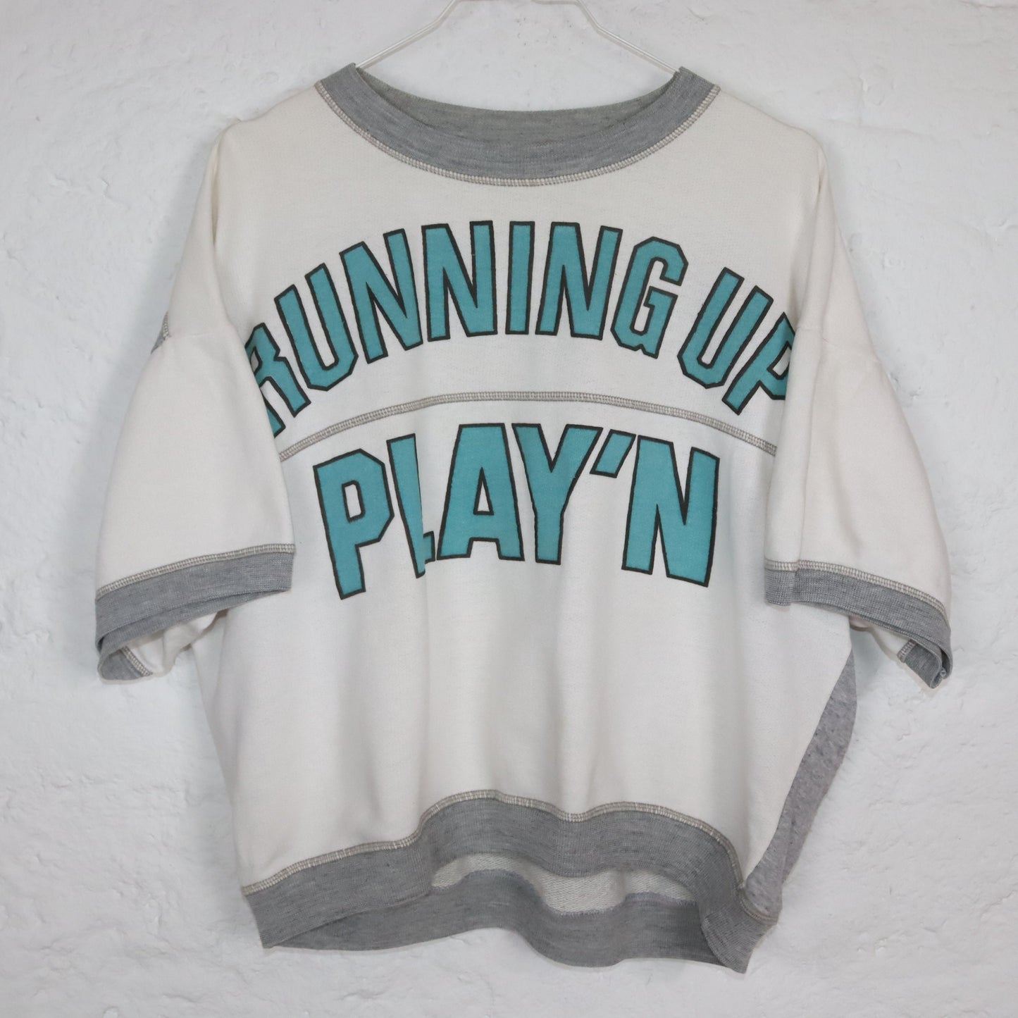 Vintage 80er 90er Sweatshirt Top kurzarm crop bauchfrei weiß grau M/L