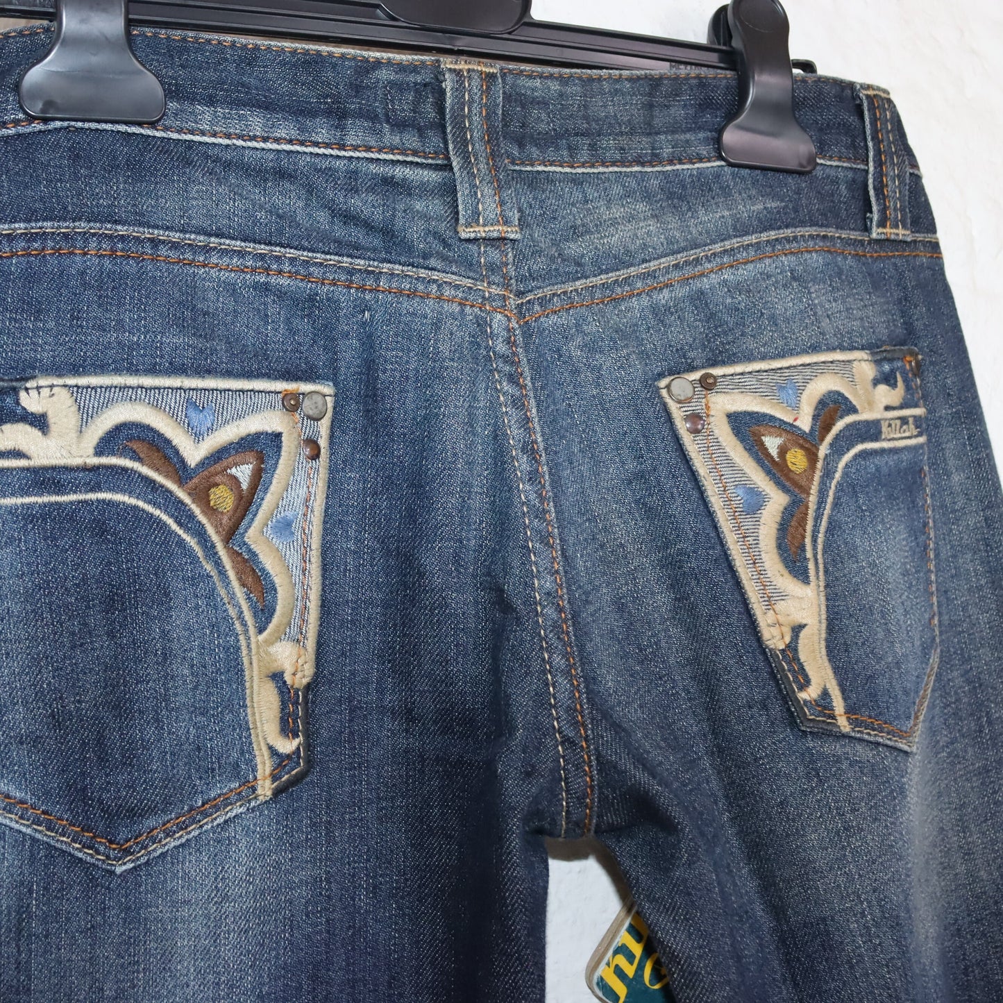 Vintage 90er 00er Y2k KILLAH Jeans low waist Hüfthose Schlaghose Stickerei Deadstock W28