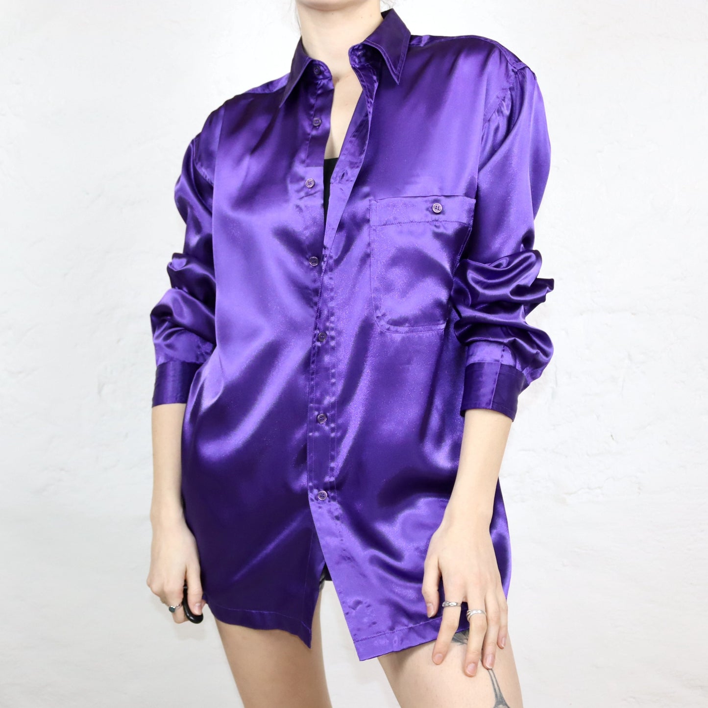 Vintage 80s 90s S.VALERO shirt long sleeve shiny purple L