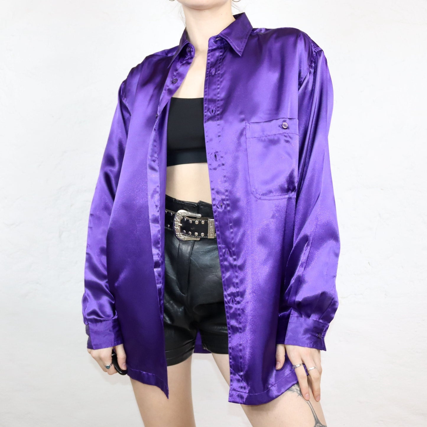 Vintage 80s 90s S.VALERO shirt long sleeve shiny purple L