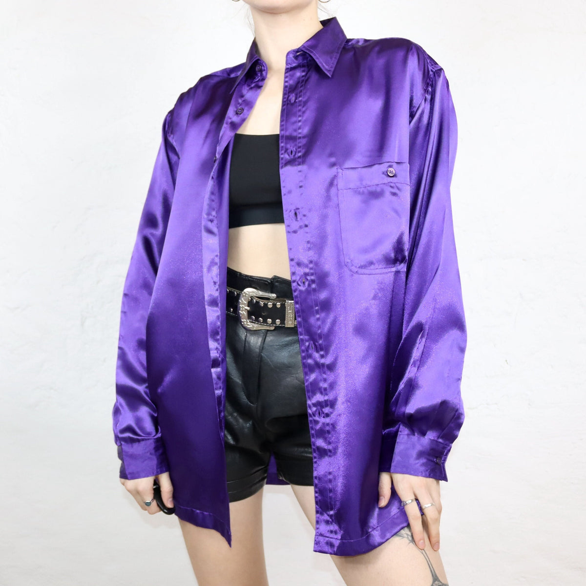 Vintage 80s 90s S.VALERO shirt long sleeve shiny purple L