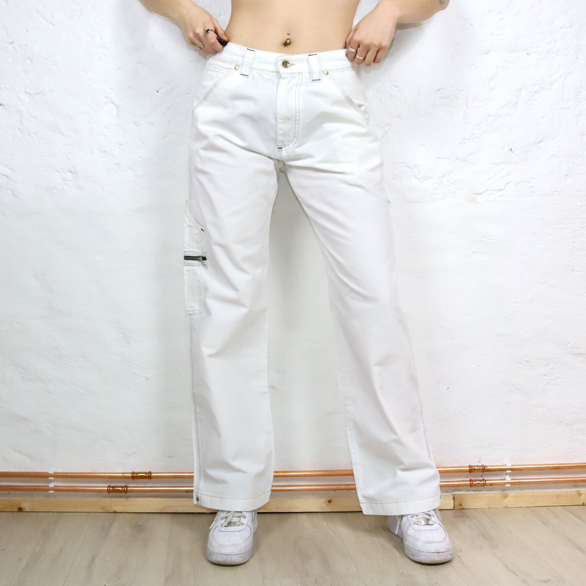 Vintage 90er 00er Y2k ENERGIE Baggy Pants Hose weites Bein weiß Deadstock W32 M