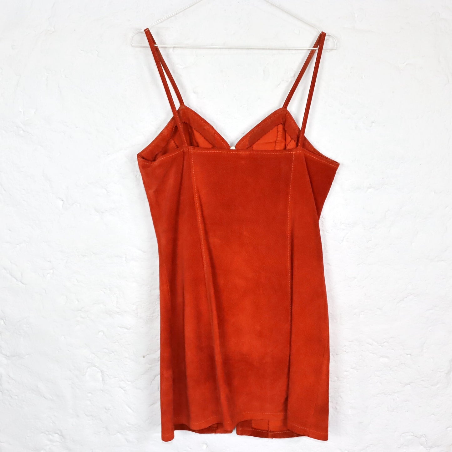 Vintage 80s 90s leather dress mini dress leather zipper orange Made in Italy M/L