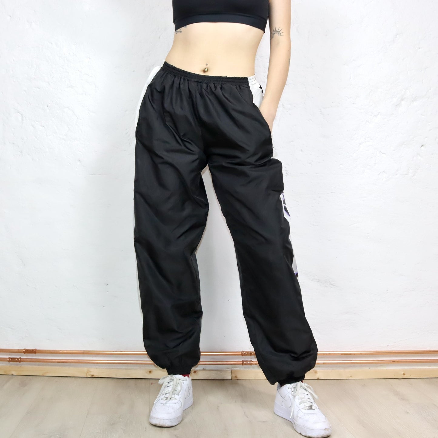 Vintage 80s 90s REEBOK tracksuit bottoms black white M