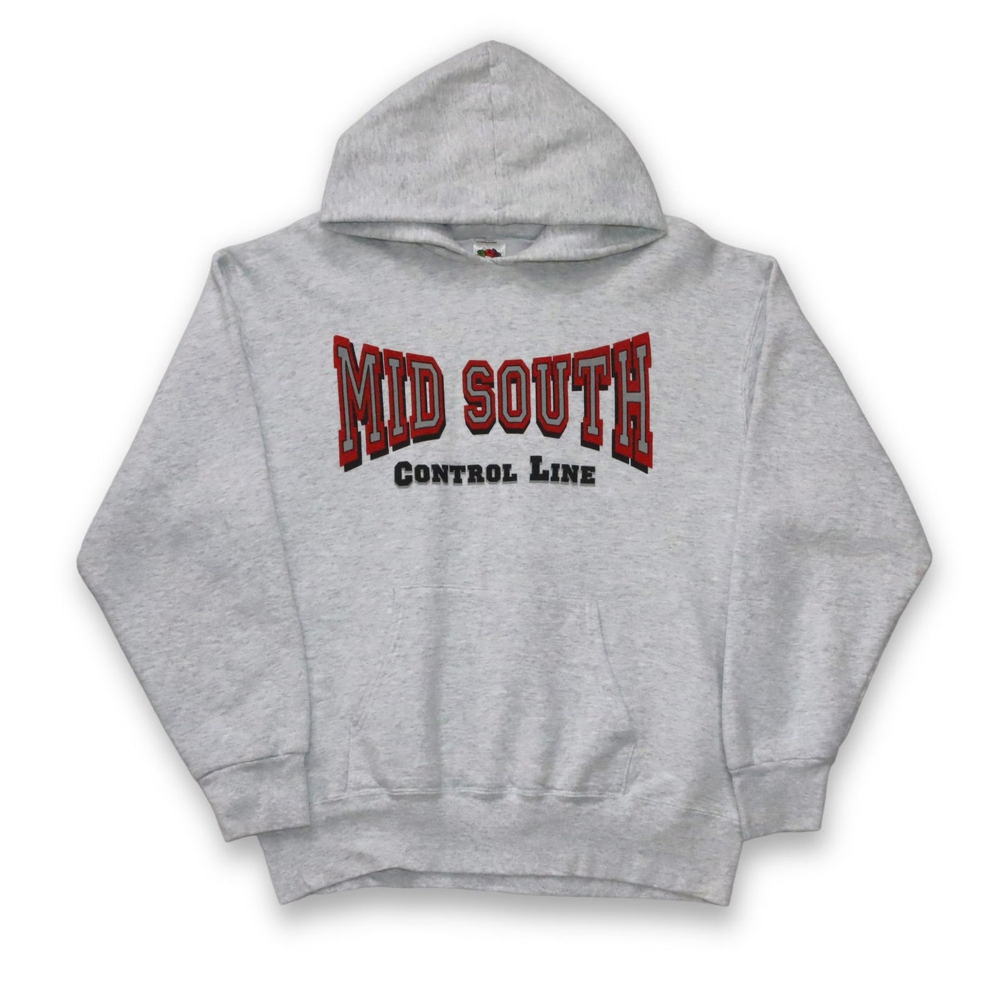 Vintage 80er 90er FRUIT of the Loom Hoodie Pullover Mid South grau rot L