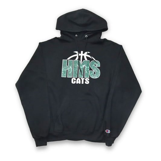 Vintage 80er 90er CHAMPION Hoodie Pullover HMS Cats schwarz grün M