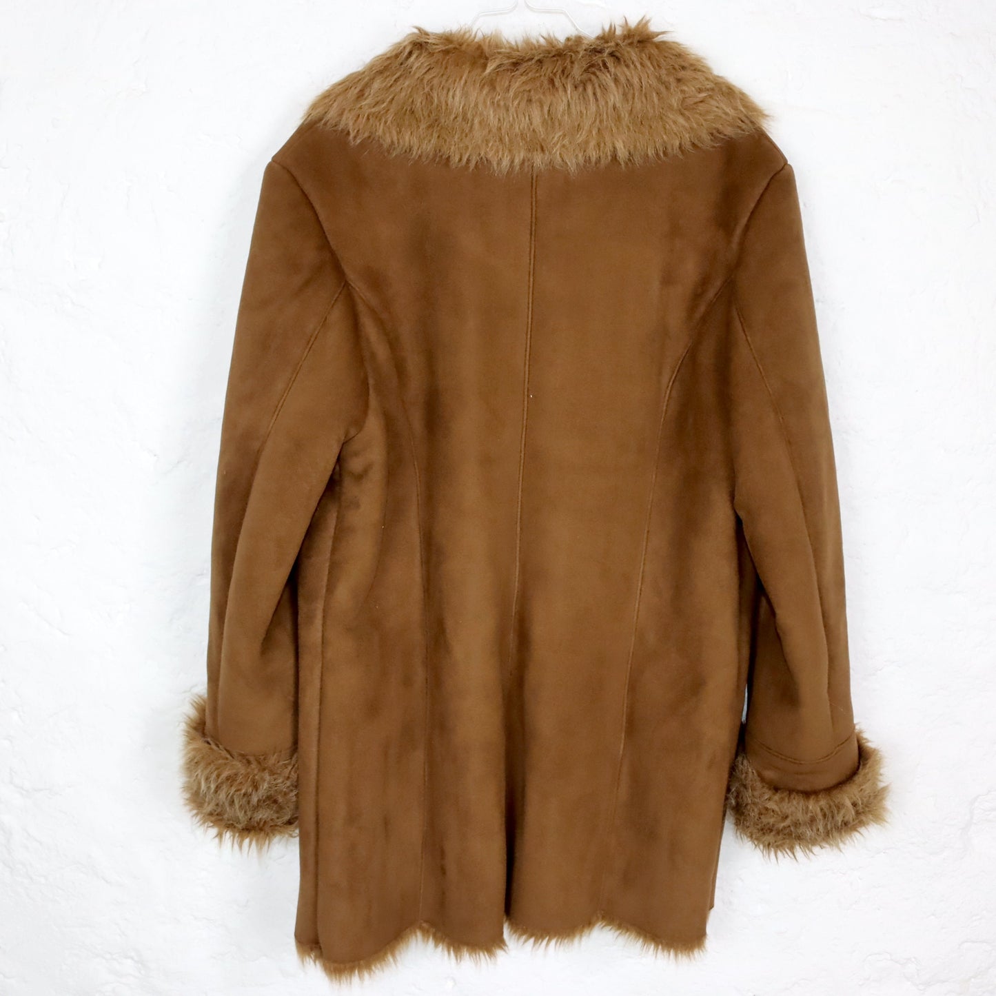 Vintage 80s 90s BIAGGINI coat jacket faux fur brown suede look 44