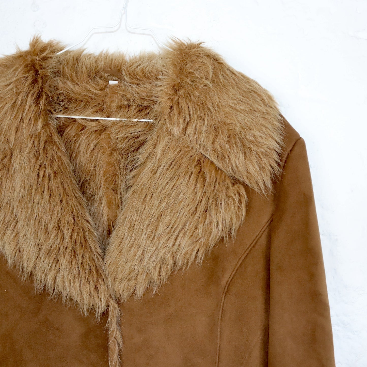 Vintage 80s 90s BIAGGINI coat jacket faux fur brown suede look 44
