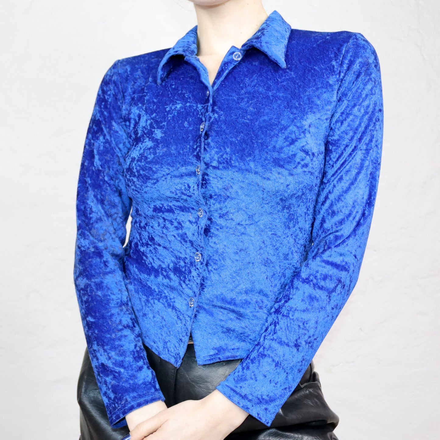 Vintage 90s 00s ORSAY velvet blouse long sleeve blouse velvet blue S
