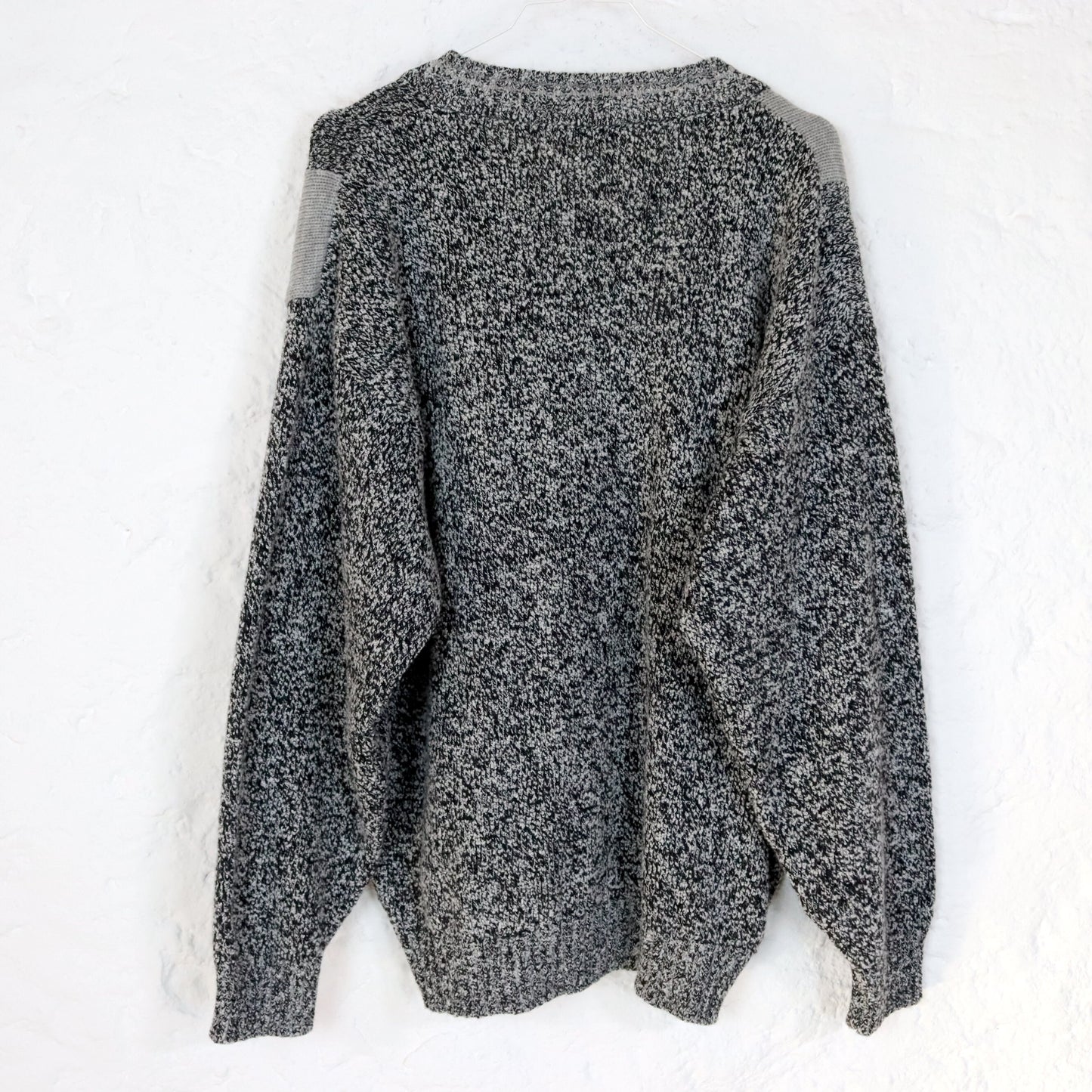 Vintage 80er 90er FILIPPO della VALLE Pullover Wollpullover Schachbrett V-Ausschnitt grau Made in Italy M