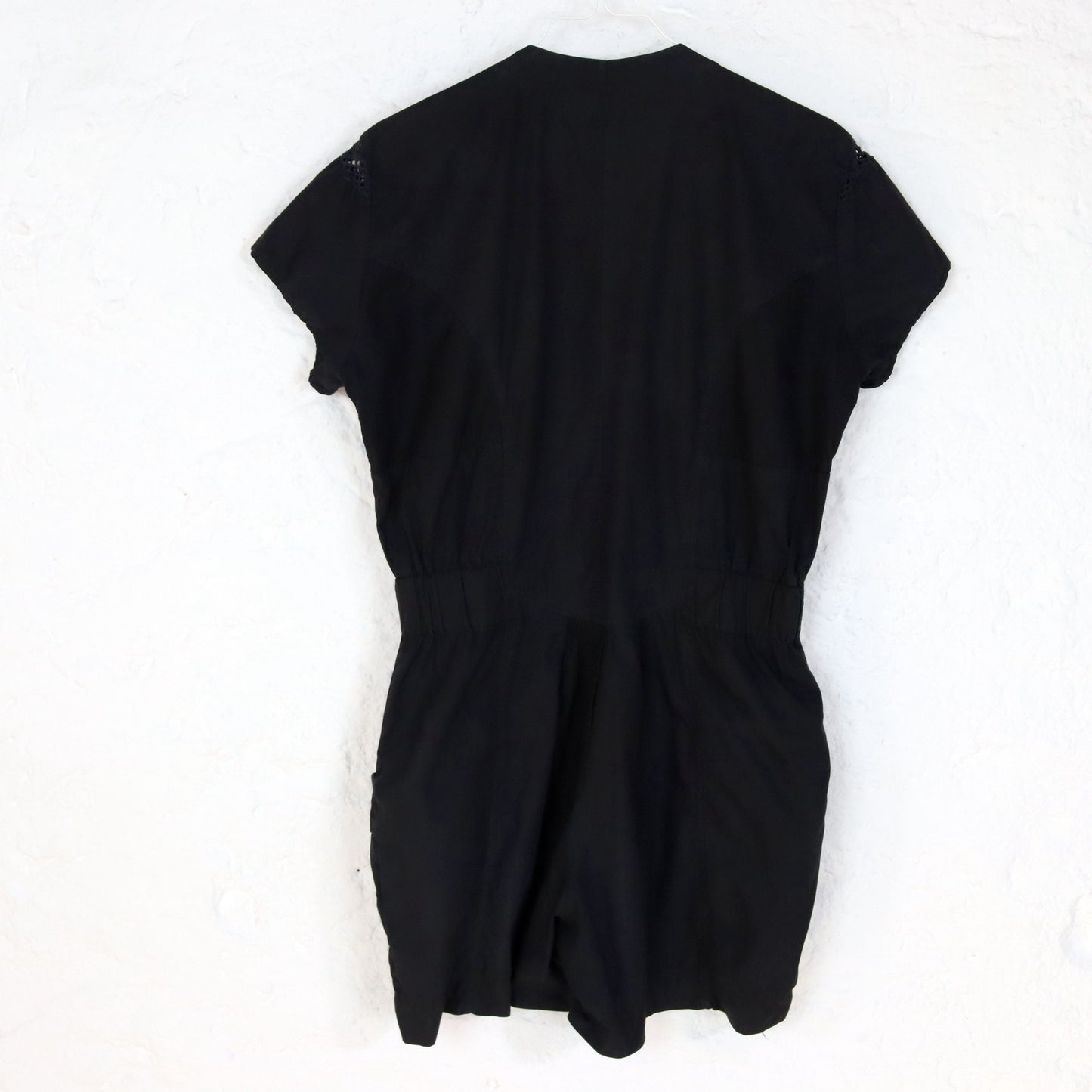 Vintage 80er 90er GIUJUSA Einteiler Jumpsuit kurzarm Knopfreihe Reißverschlüsse schwarz M