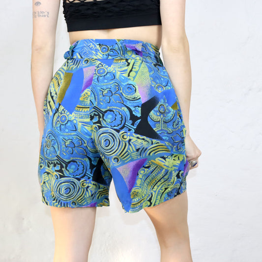 Vintage 80er 90er Bermudashorts kurze Hose crazy pattern blau bunt highwaist Made in Italy S