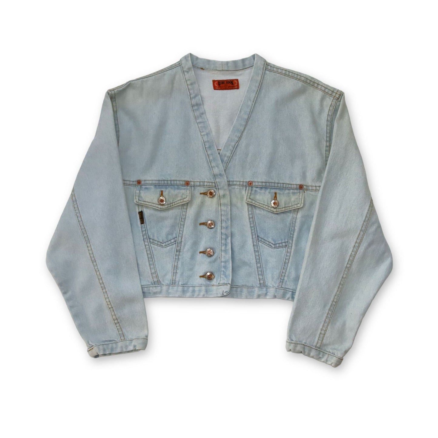 Vintage 80s 90s BLUE LOOK denim jacket crop light blue deadstock XL