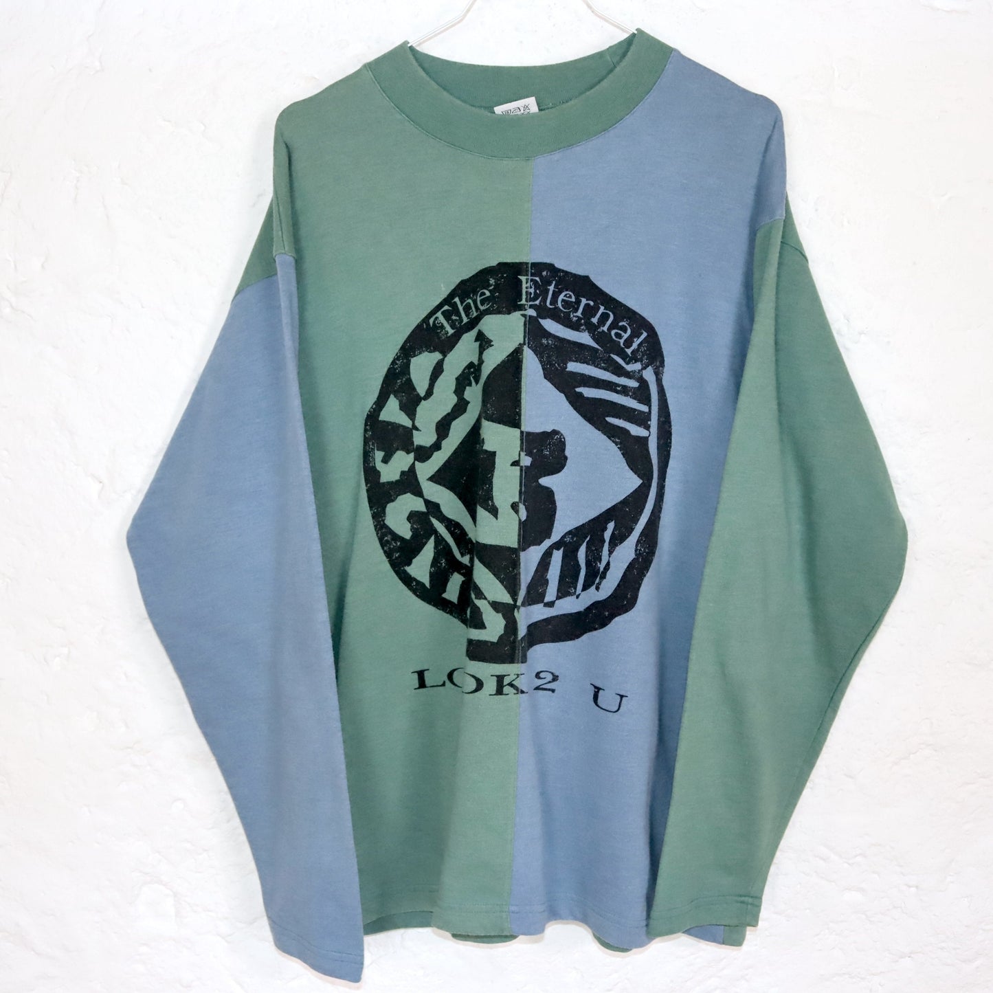 Vintage 80er 90er ETIREL Sweatshirt Pullover blau grün Print M