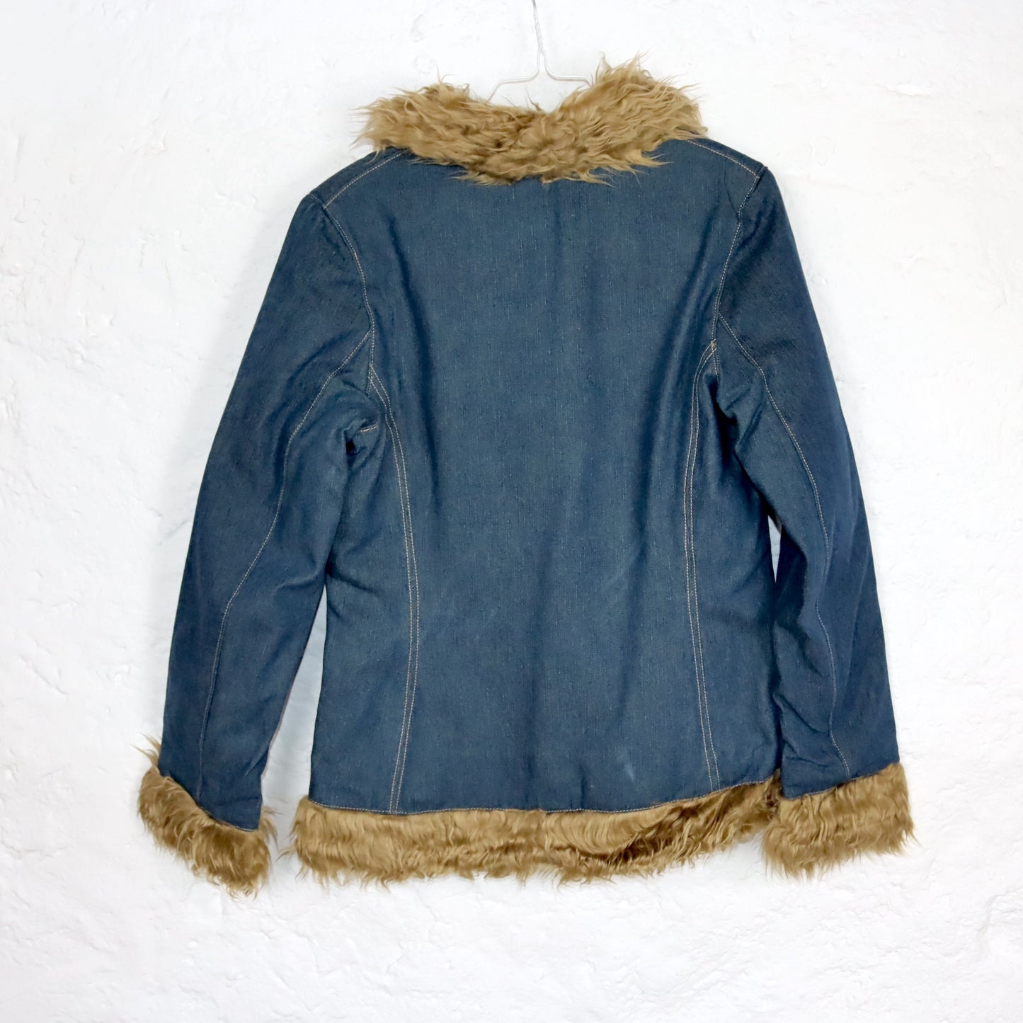 Vintage 00s Y2k NIKITA denim jacket lightly lined with faux fur details Boho shoulder pads Deadstock S