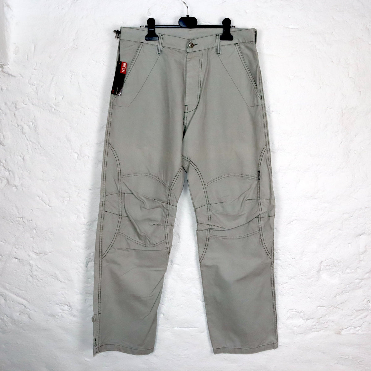 Vintage 80s 90s Y2k DIESEL Baggy Pants Trousers Wide Leg Light Grey Deadstock W32