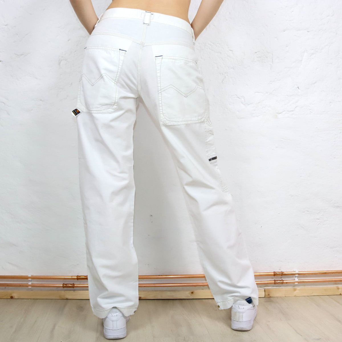 Vintage 90er 00er Y2k ENERGIE Baggy Pants Hose weites Bein weiß Deadstock W32 M