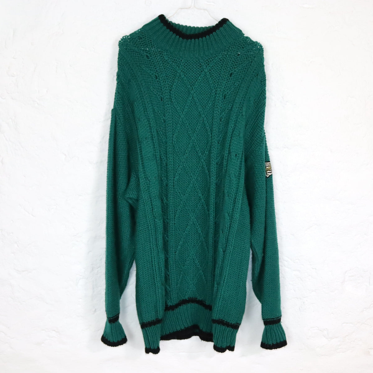 Vintage 80er 90er CARRERA Wollkleid Wollpullover Pullover schwarz grün Schurwolle L