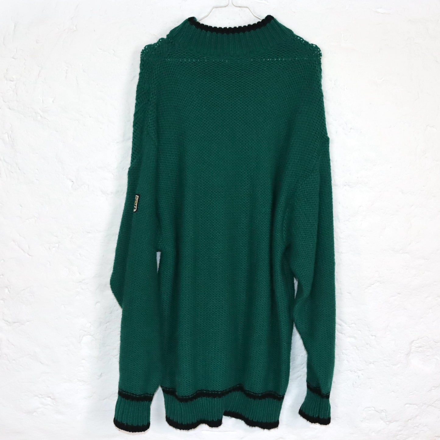 Vintage 80er 90er CARRERA Wollkleid Wollpullover Pullover schwarz grün Schurwolle L