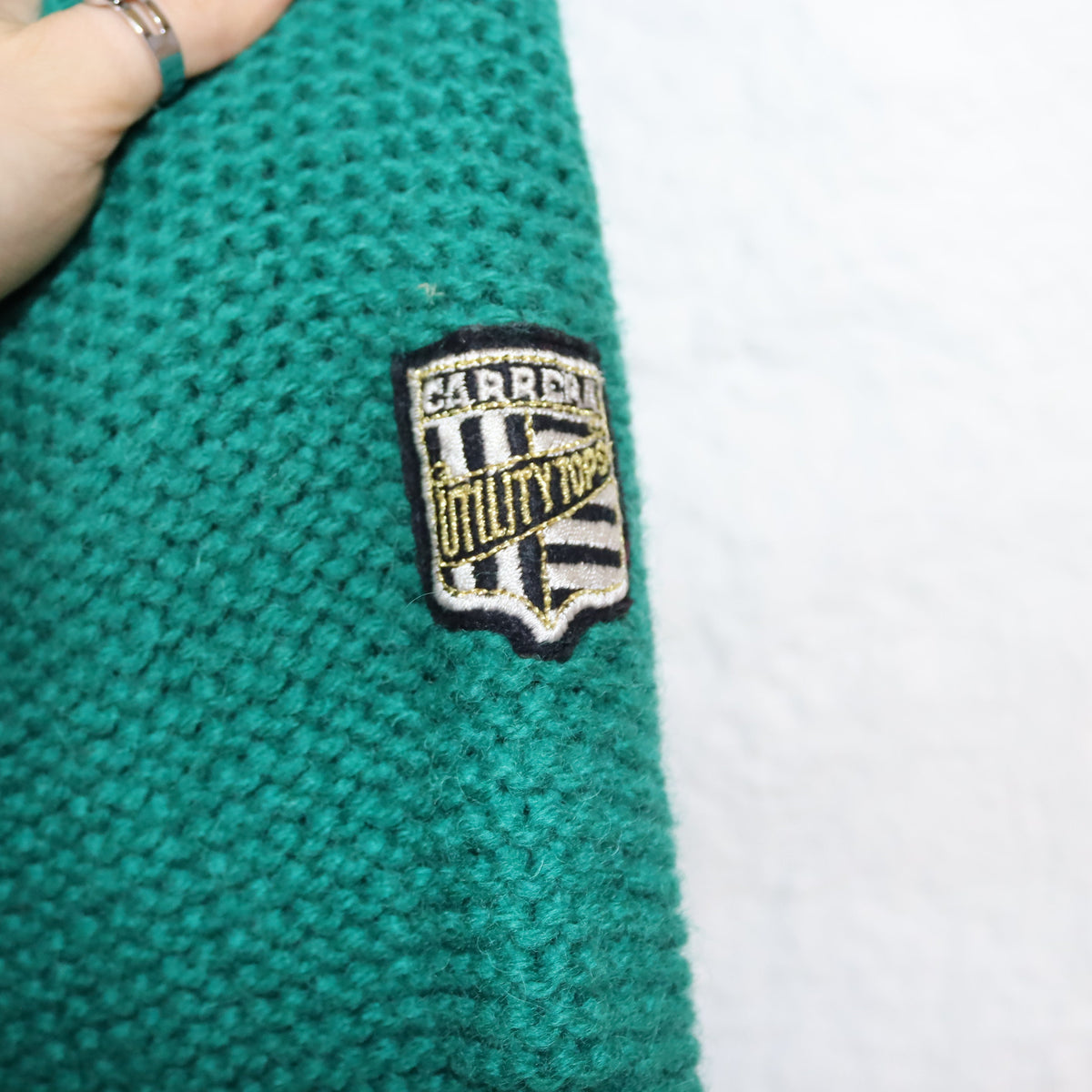 Vintage 80er 90er CARRERA Wollkleid Wollpullover Pullover schwarz grün Schurwolle L
