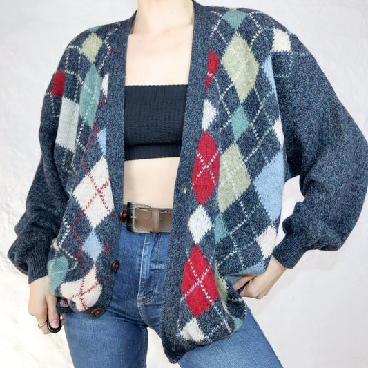 Vintage 80er 90er Wollcardigan Cardigan Wolle Karomuster XL