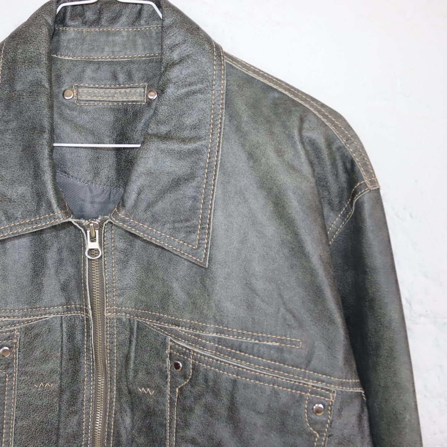Vintage 80s 90s leather jacket calfskin grey used look 48 M