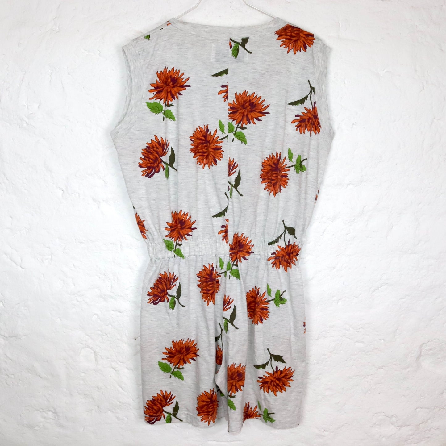 Vintage 80s 90s one-piece jumpsuit sleeveless floral pattern grey mottled fitted 38/40