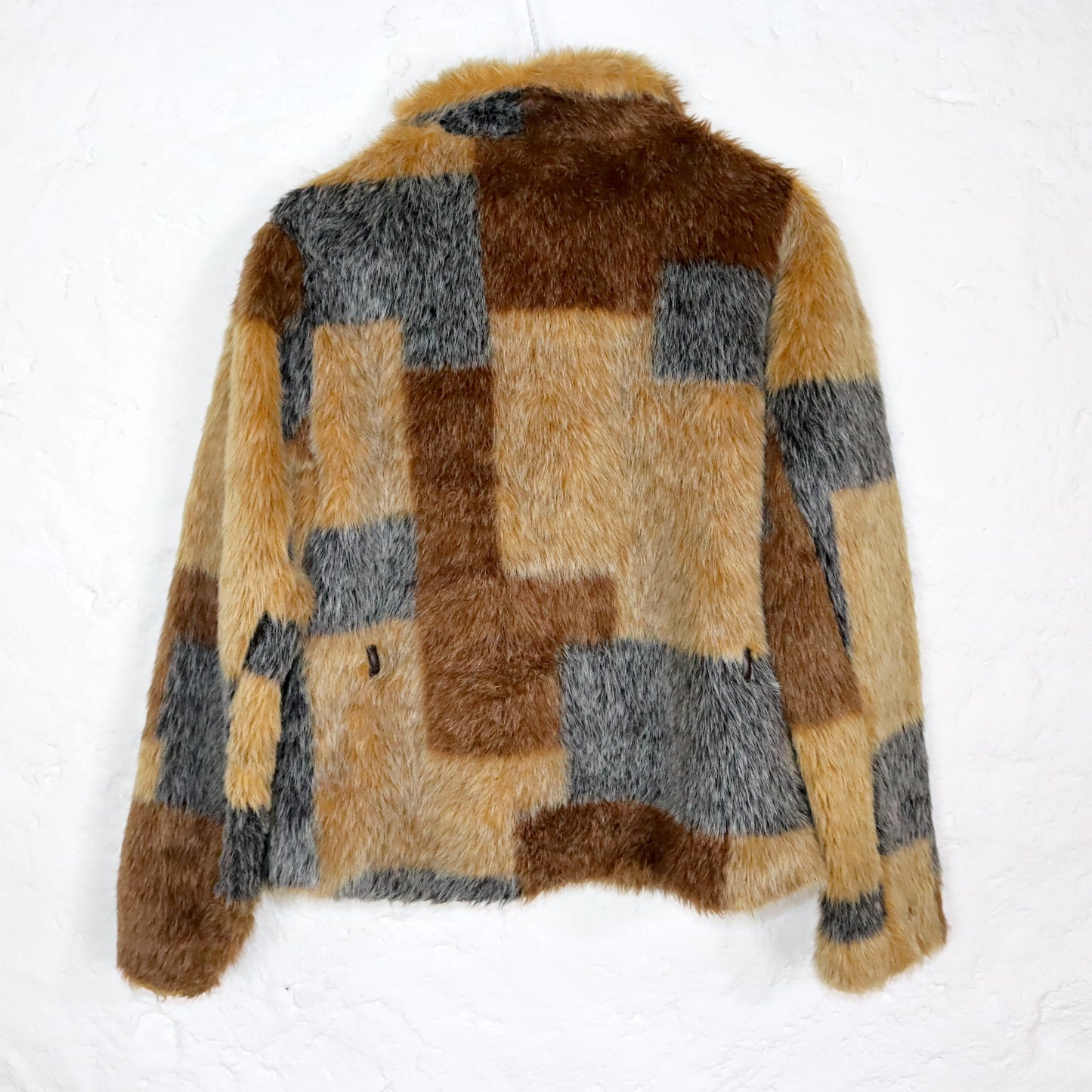 Vintage 90s 00s Y2k ORSAY fur jacket faux fur pattern brown grey with collar 40