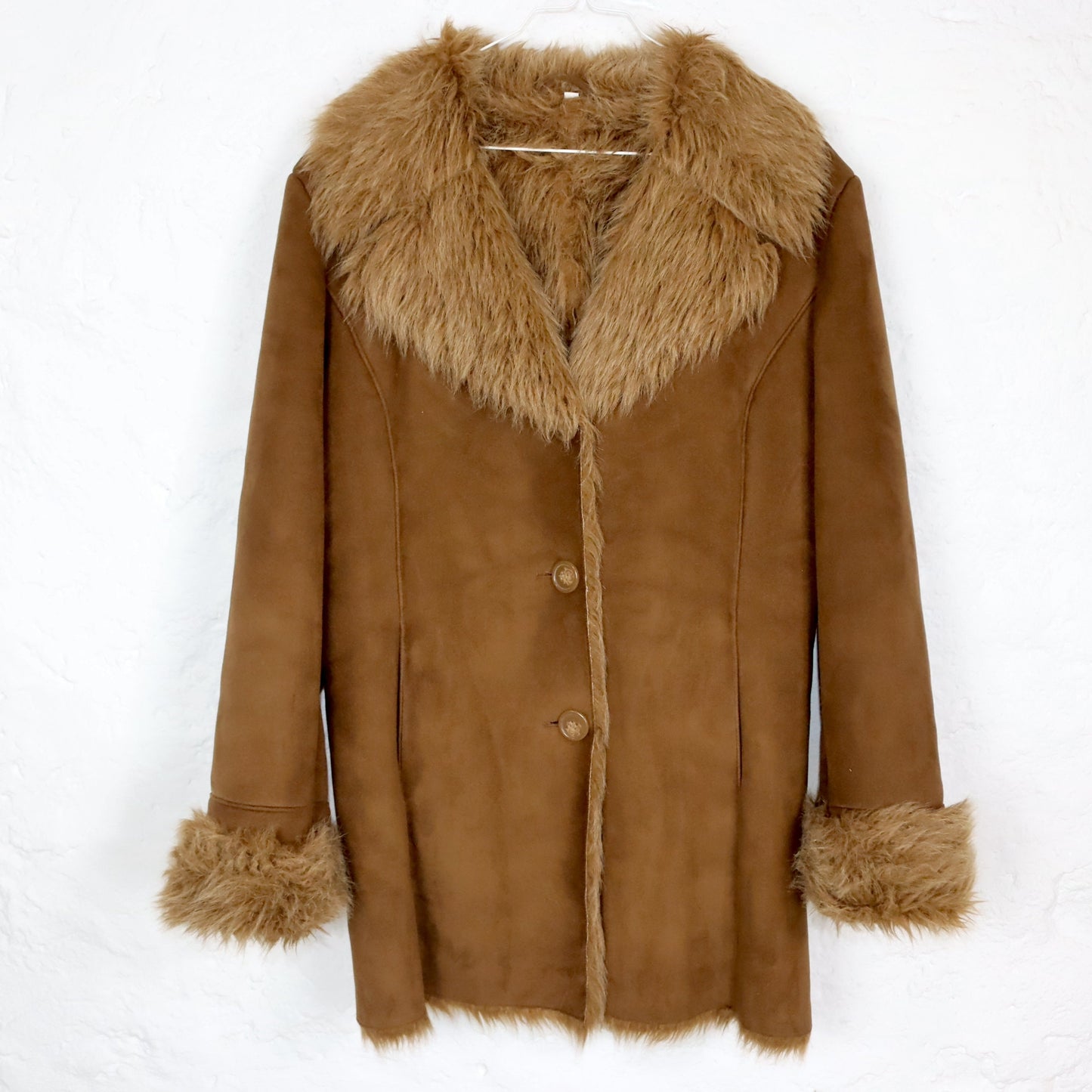 Vintage 80s 90s BIAGGINI coat jacket faux fur brown suede look 44