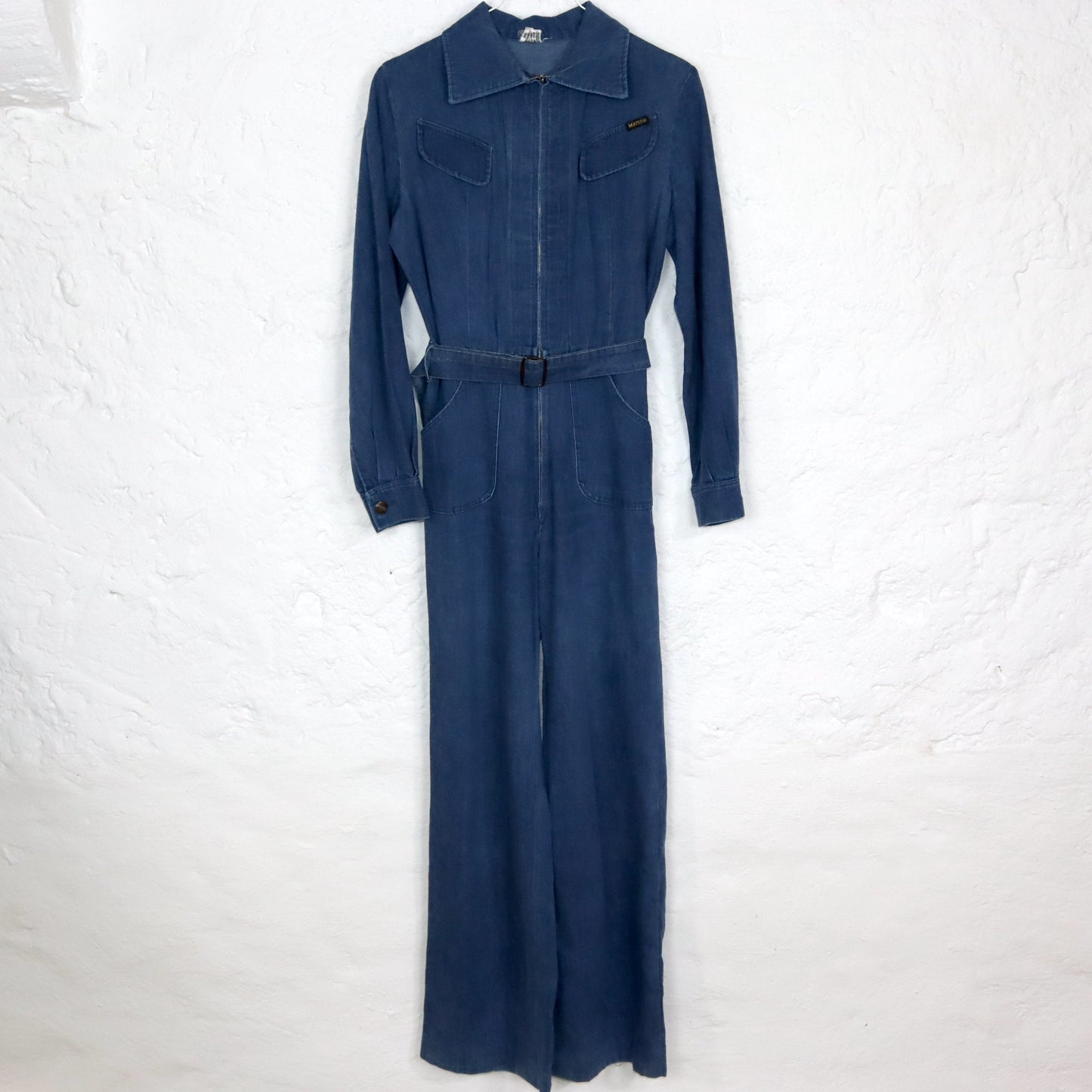 Vintage 70s 80s MARSNAL overall one-piece denim overall denim point collar flared trousers S