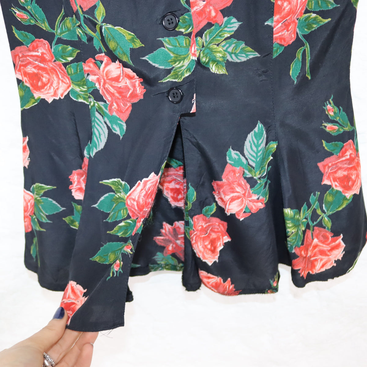 Vintage 80er 90er NICOWA Peplumbluse Bluse ärmellos Blumenmuster Seide Peplum Made in W.-Germany 38