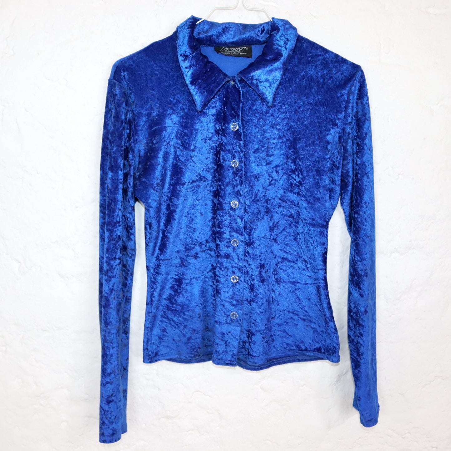 Vintage 90s 00s ORSAY velvet blouse long sleeve blouse velvet blue S