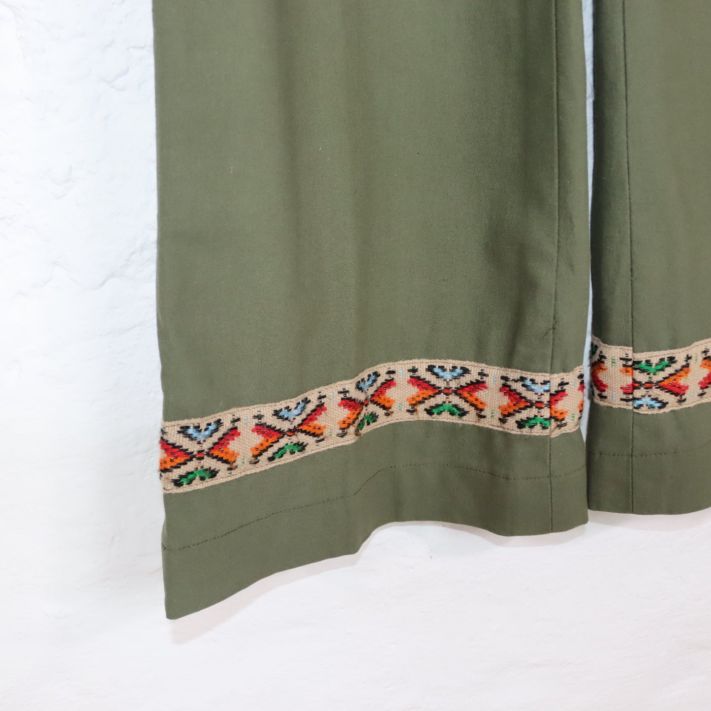 Vintage 70s 80s Marlene trousers high waist embroidery khaki dark green wide leg 38