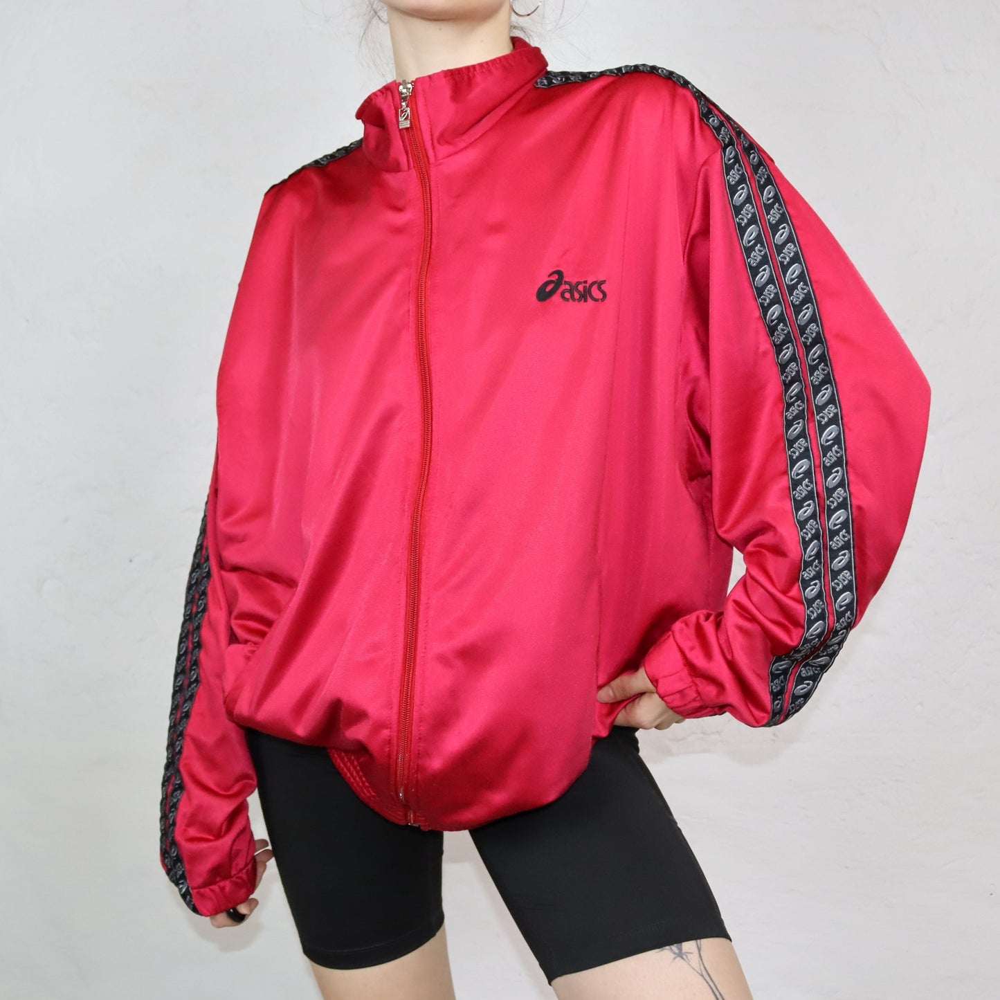 Vintage 80s 90s ASICS tracksuit jacket stand-up collar red XL