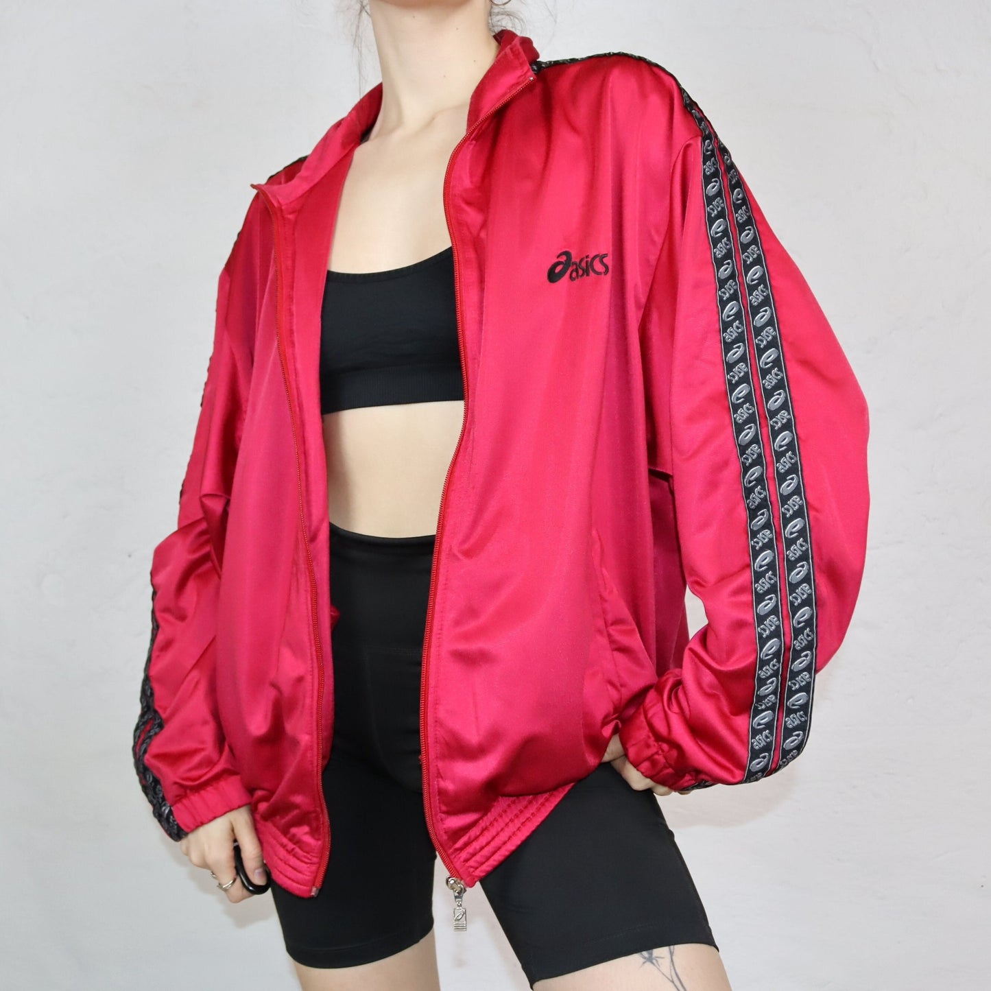 Vintage 80s 90s ASICS tracksuit jacket stand-up collar red XL