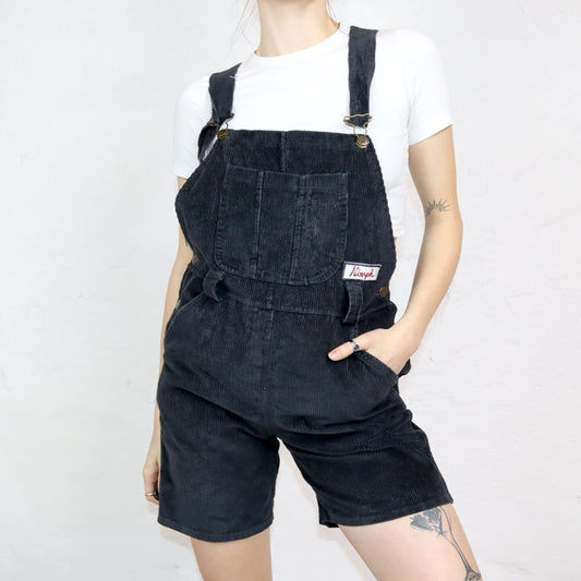 Vintage 80er 90er NIMPH Einteiler Jumpsuit Latzhose Cord schwarz M
