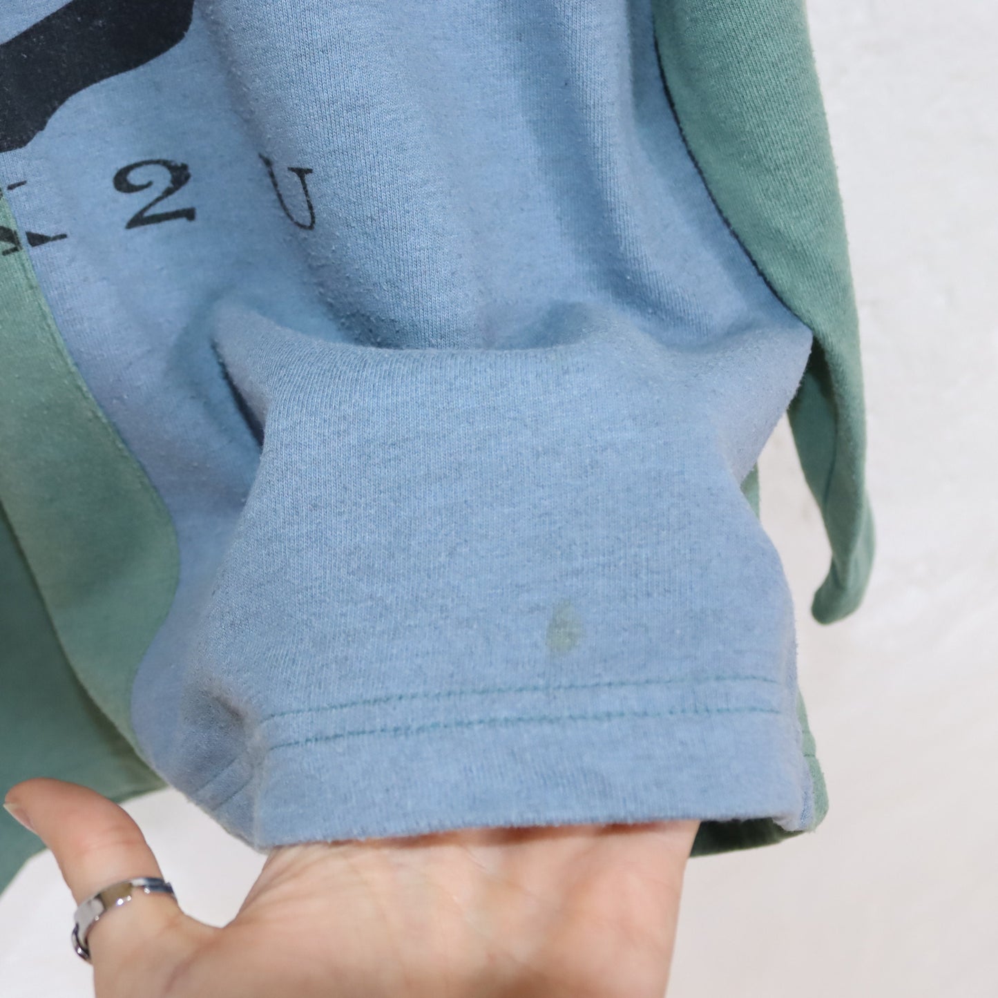 Vintage 80er 90er ETIREL Sweatshirt Pullover blau grün Print M