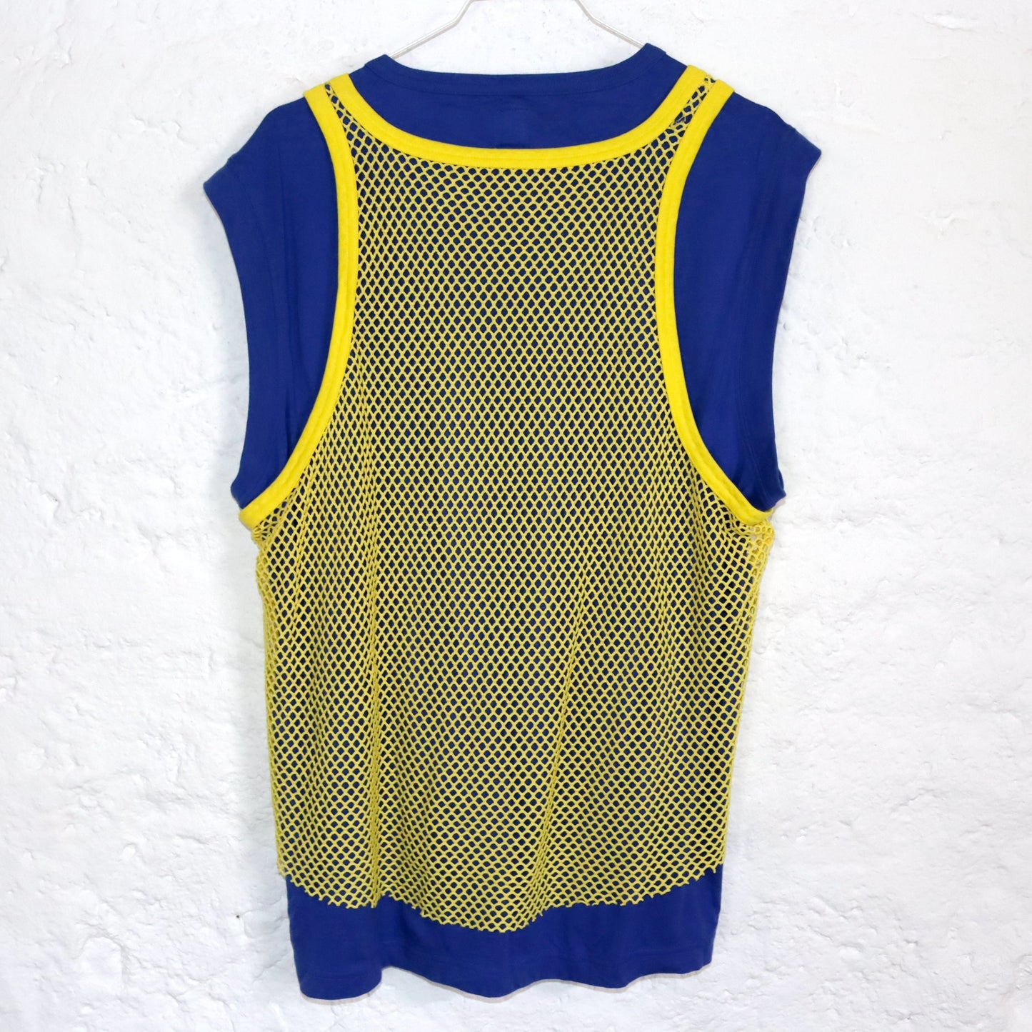 Vintage 90er 00er Y2k ENERGIE Top Shirt ärmellos Netztop blau gelb Patches Deadstock XL