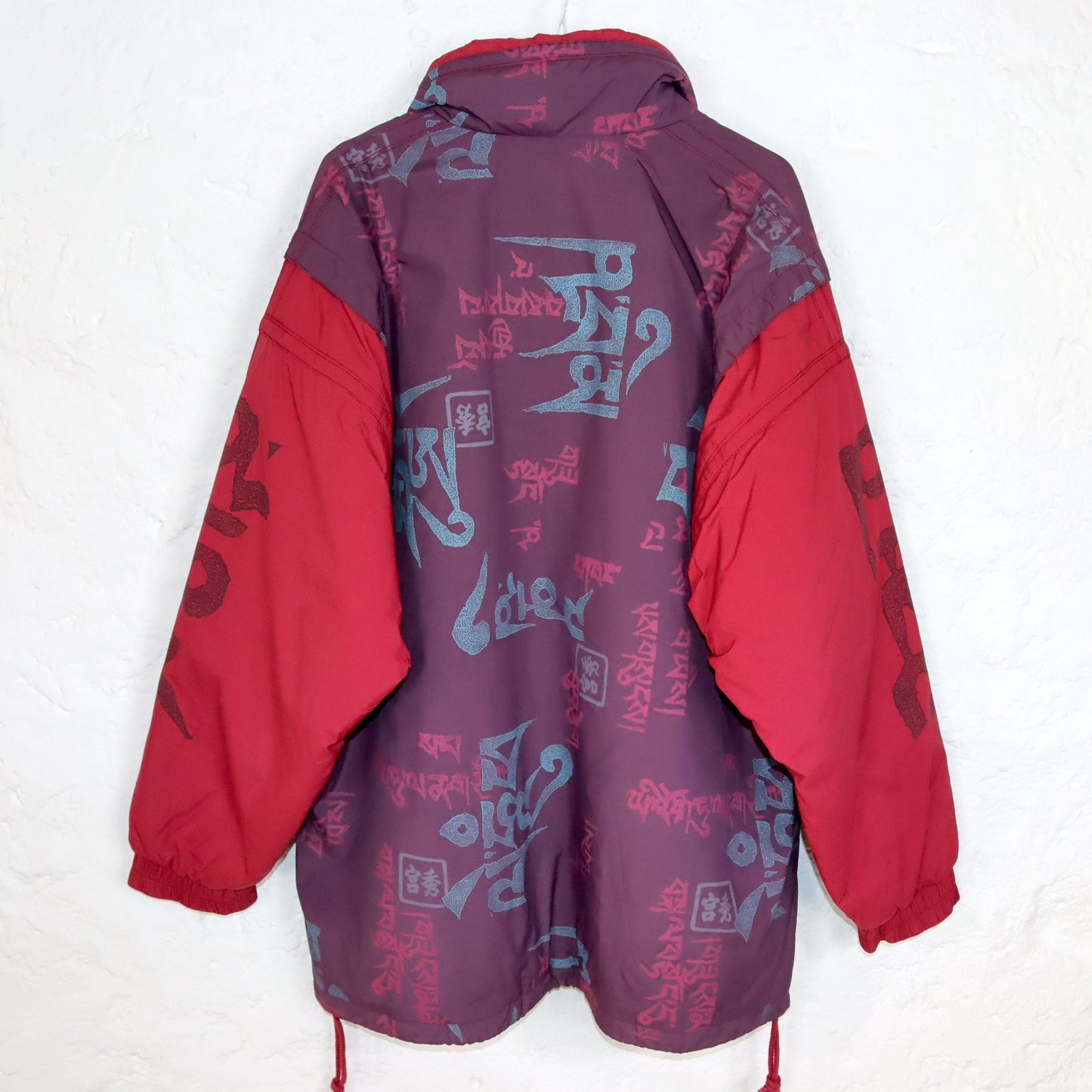 Vintage 80s 90s MAYER jacket overcoat lined stand-up collar crazy pattern bum bag L