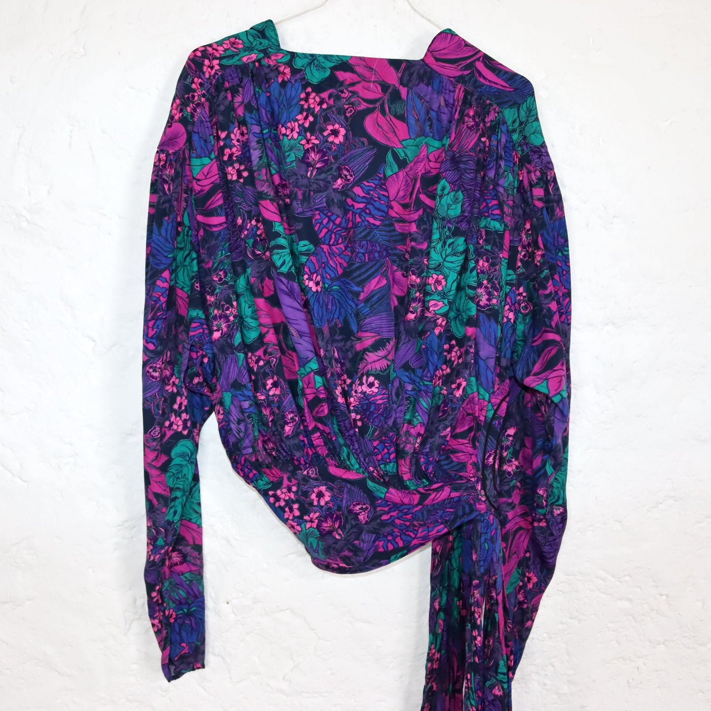 Vintage 80er 90er Atelier Brigitte Edlinger Bluse Wickelbluse crazy pattern Lila grün M