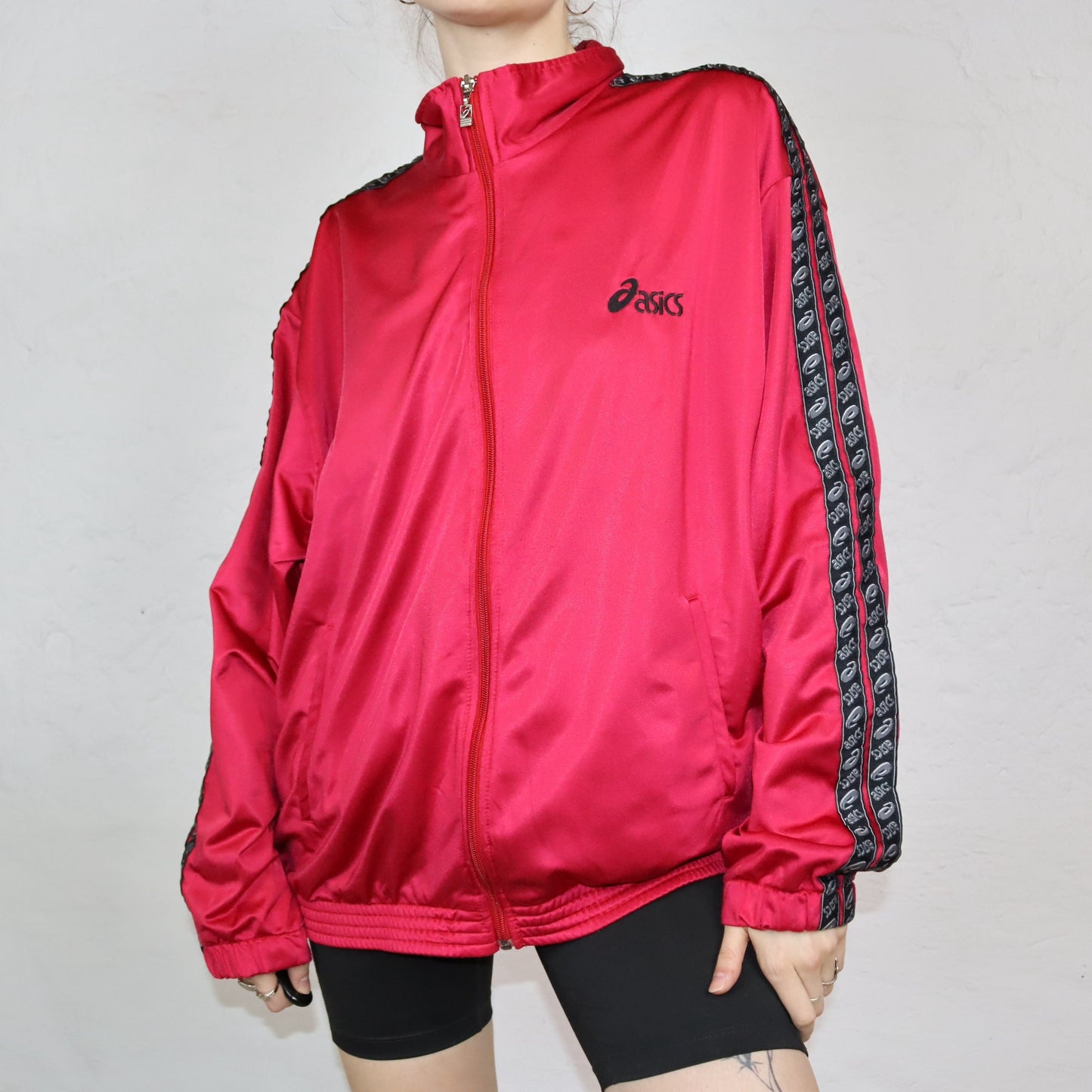 Vintage 80s 90s ASICS tracksuit jacket stand-up collar red XL