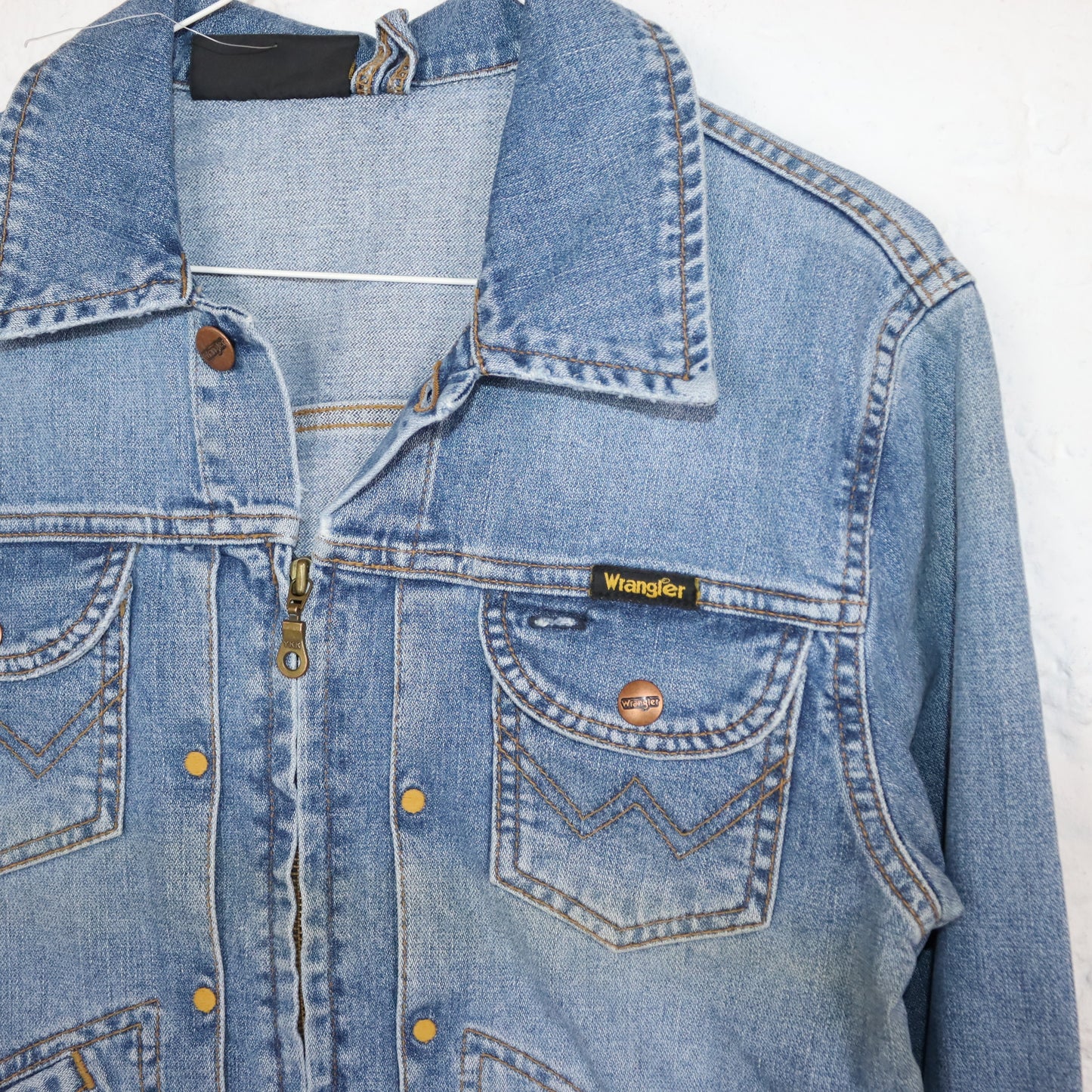 Vintage 80s 90s WRANGLER Denim Jacket Denim Zipper Deadstock M