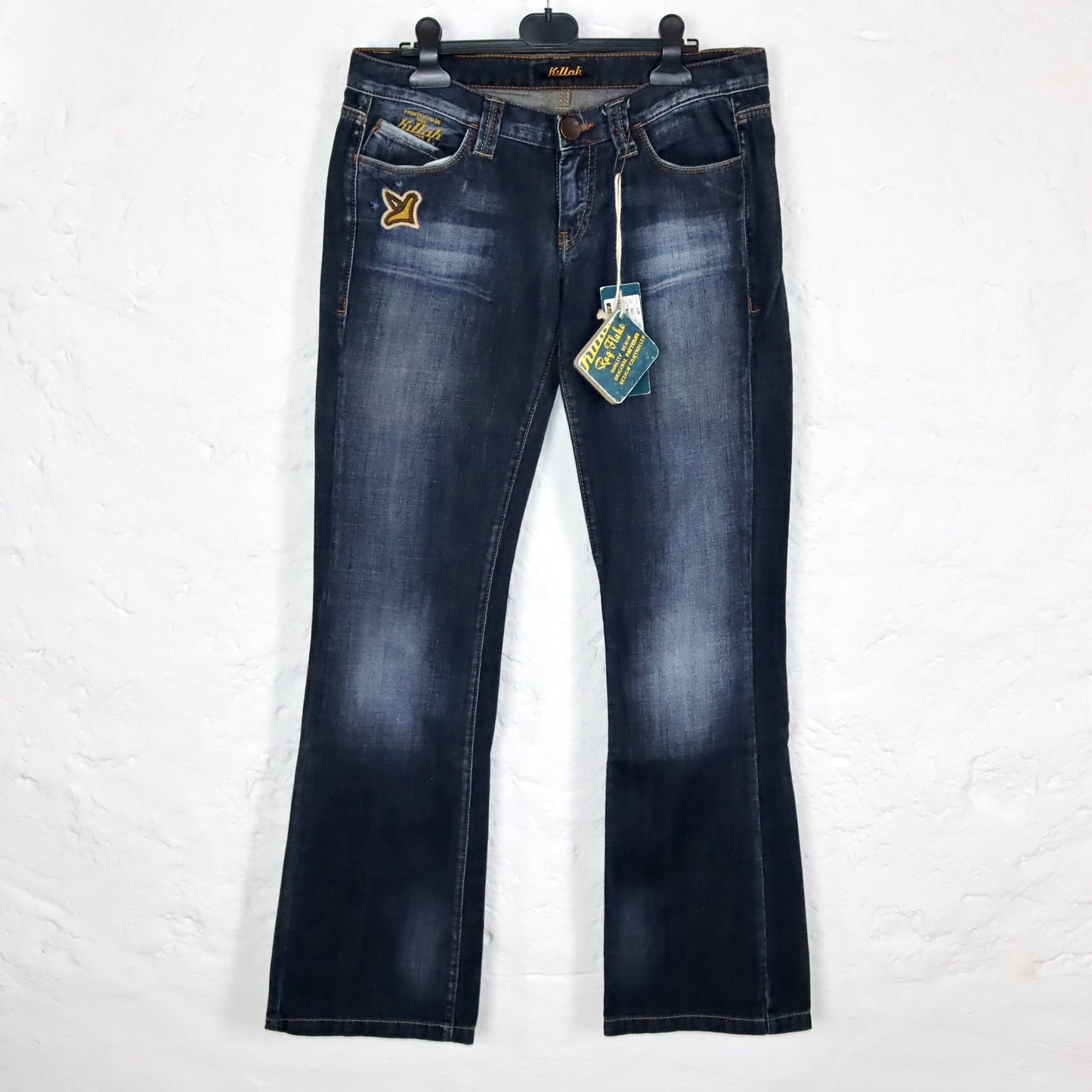 Vintage 90er 00er Y2k KILLAH Schlaghose Hüfthose Jeans low waist Stickrein Deadstock W31