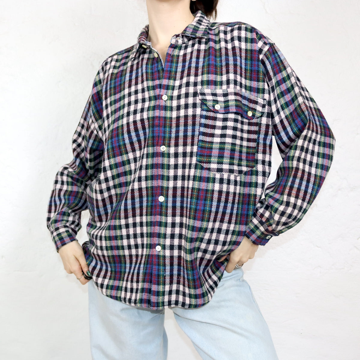 Vintage 80er 90er Flanellhemd Hemd langarm kariert bunt M