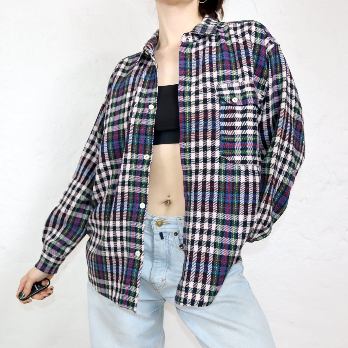 Vintage 80er 90er Flanellhemd Hemd langarm kariert bunt M