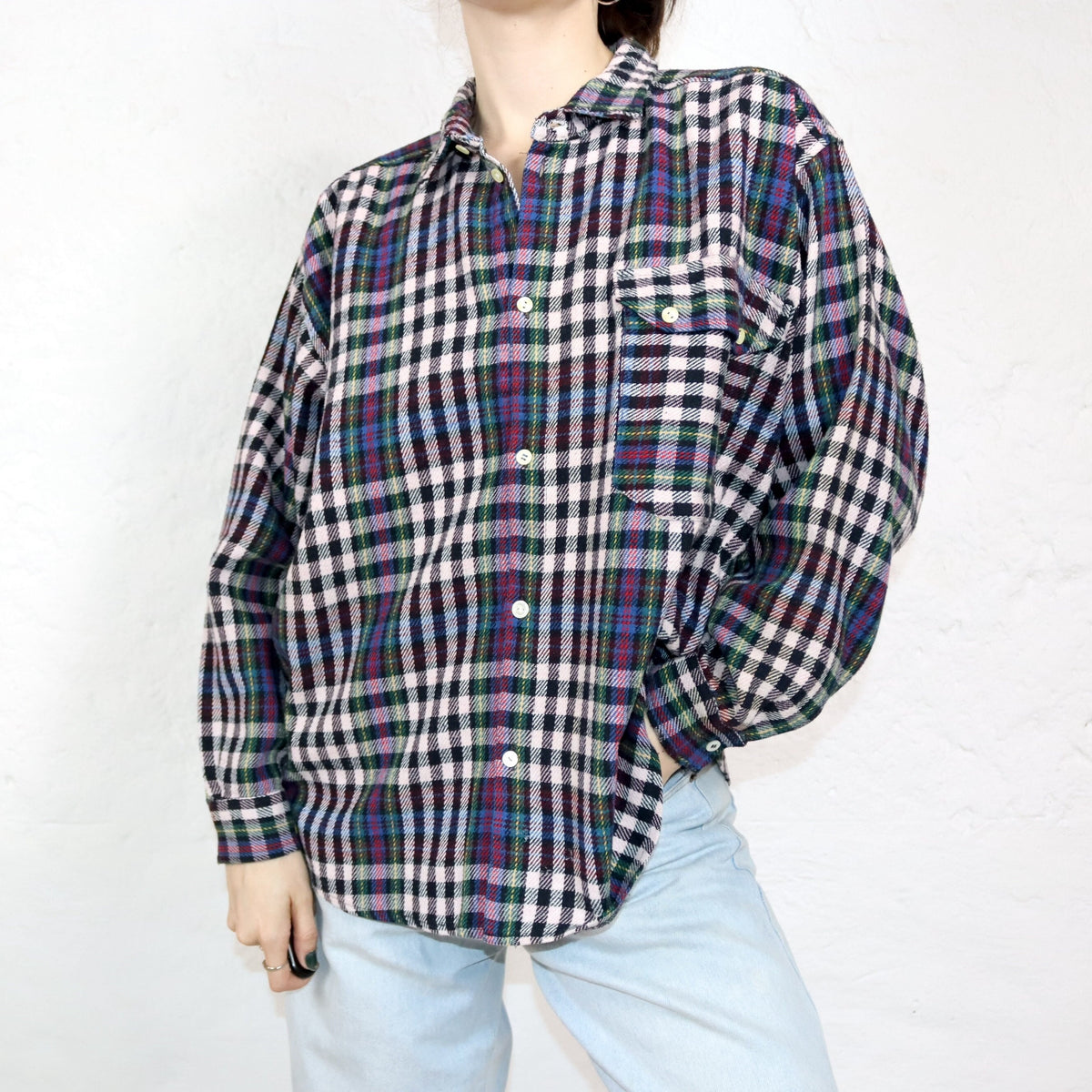 Vintage 80er 90er Flanellhemd Hemd langarm kariert bunt M