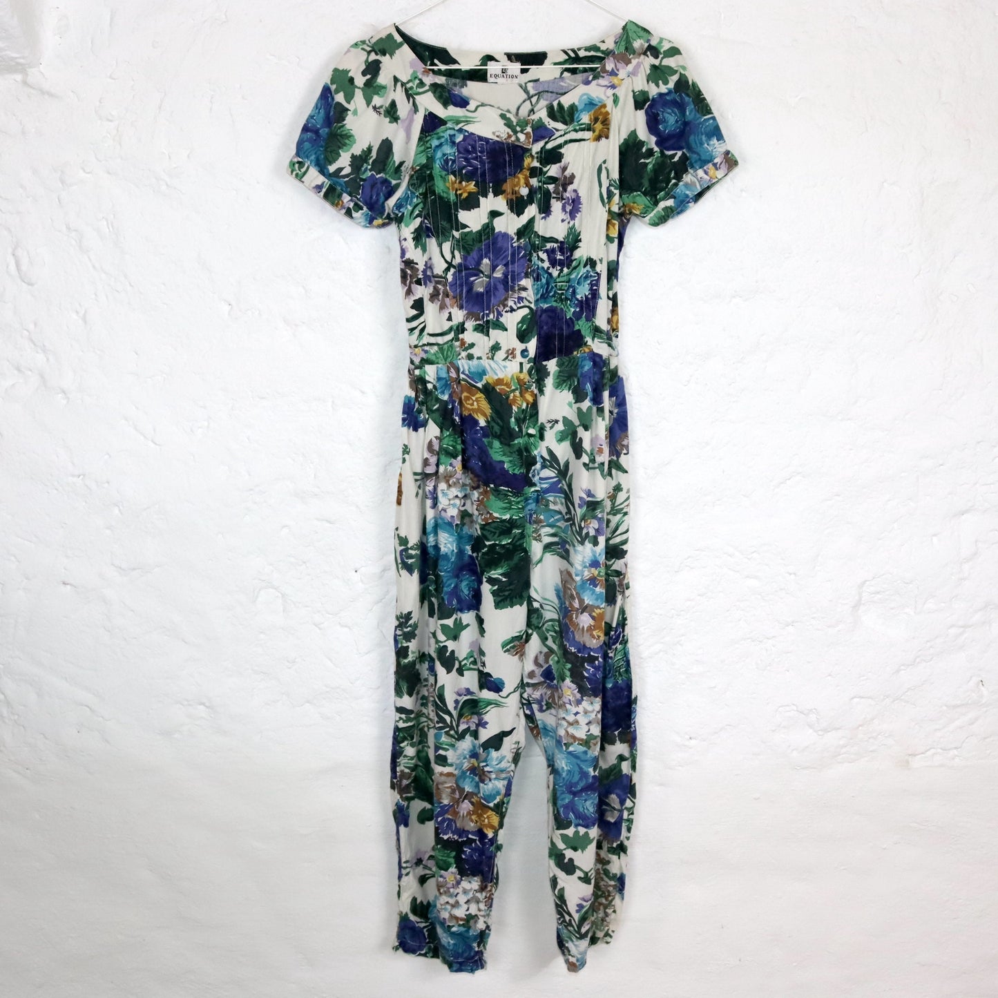 Vintage 80s 90s EQUATION one-piece overall short sleeve crazy pattern floral pattern S