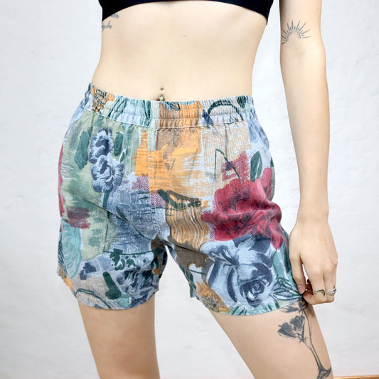 Vintage 80er 90er DUBIN Bermudashorts Shorts kurze Hose crazy pattern Blumenmuster bunt 38
