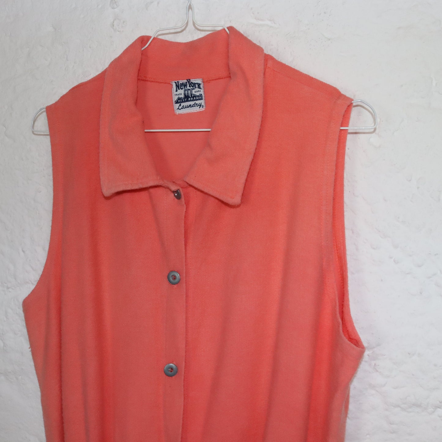 Vintage 80s 90s NEWYORK LAUNDRY one-piece jumpsuit terry apricot sleeveless button-up 40